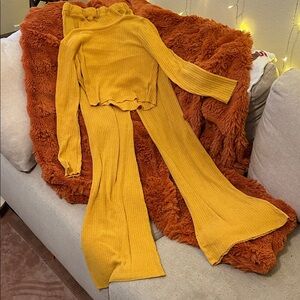 Yellow Ribbed Knit Two-Piece Set